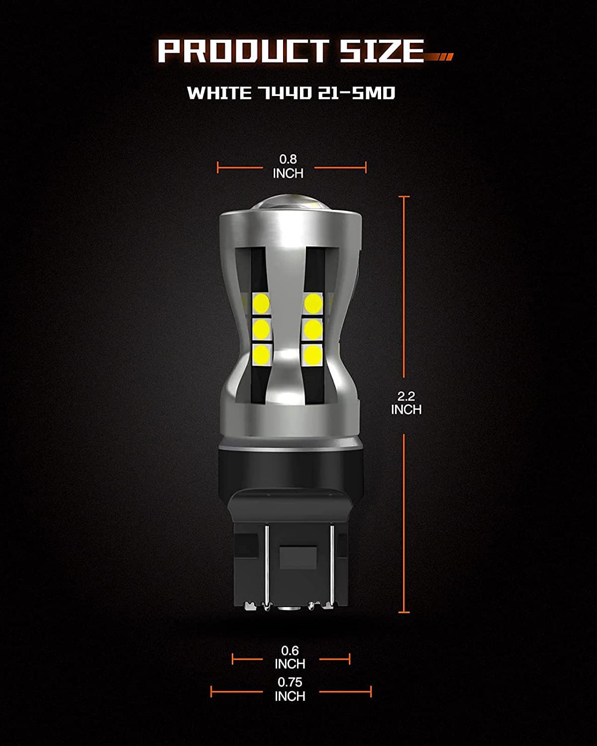 Sealight 7440 7443 Led Bulbs, 6000K Bright White, 3000Lm, Aluminum, Pack Of 2 For Backup, Turn Signal, Brake Lights