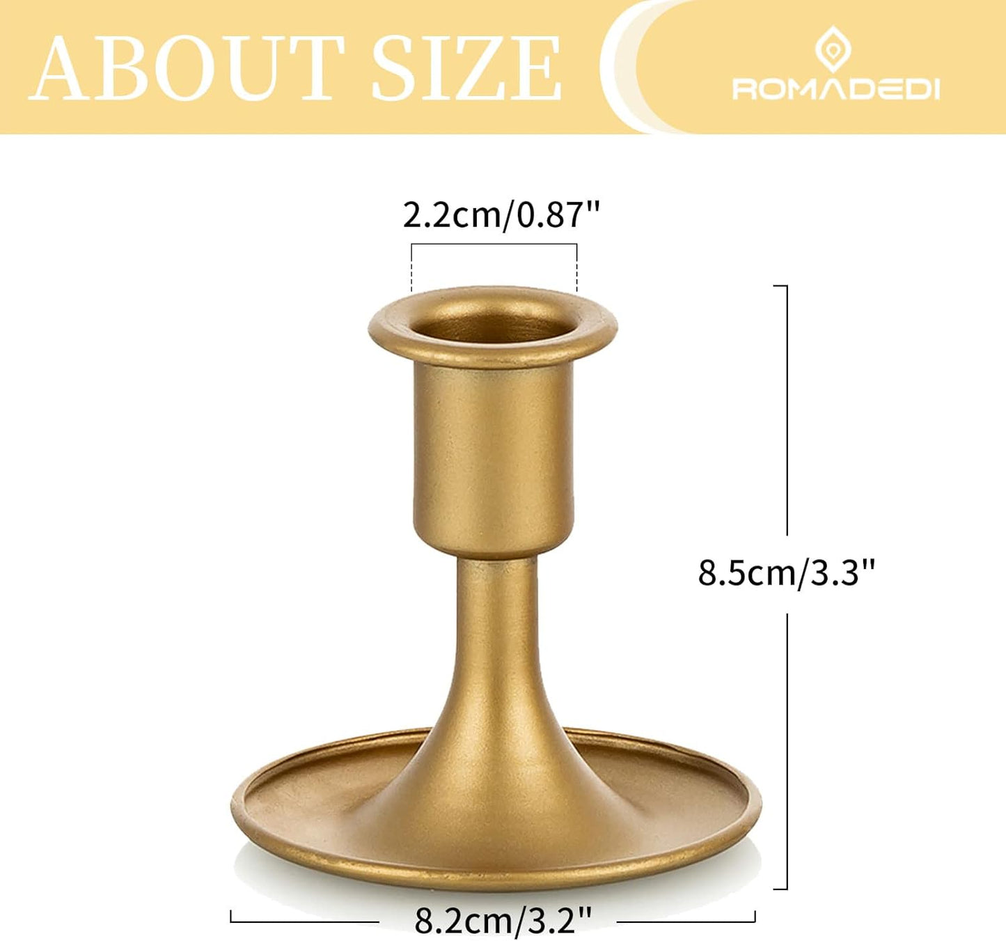 Candlestick Holders Taper Candle Holders, Romadedi Gold Candle Stick Candle Holder for Table Centerpiece, Wedding Reception, Festive Christmas Mantel Decoration or Home Decor, Set of 24