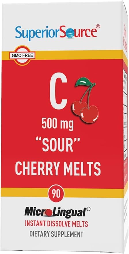 Superior Source Vitamin C 500 mg ?Sour? Cherry Melts - Daily Vitamin Supplement Supports Immune Health - Vitamin C Formula Aids Cell Health - 90 Sublingual Dissolving Tablets