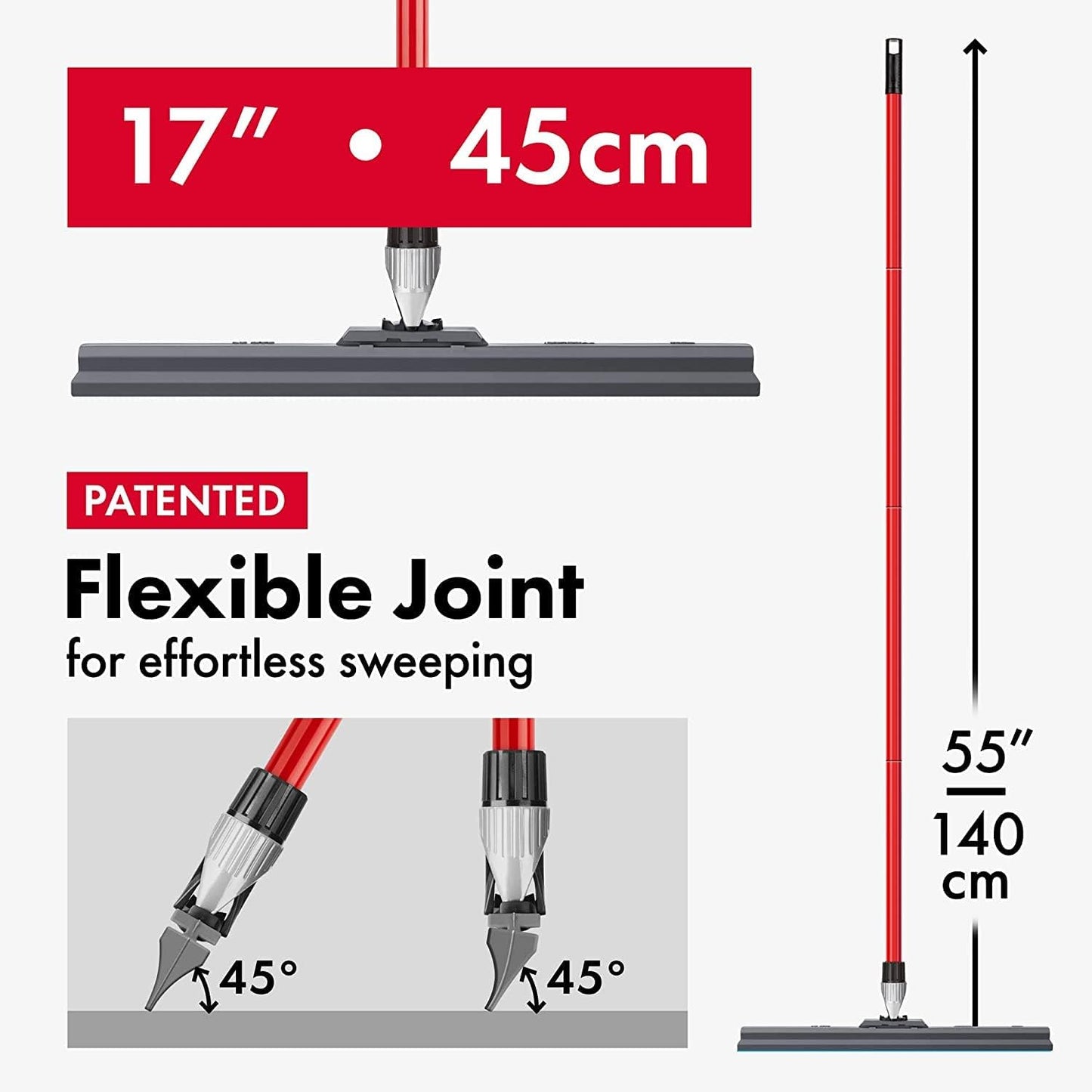 Heavy Duty Floor Squeegee for Concrete and Tile Floor - Silicone Squeegee Broom Floor Scrubber - Large Single Cast Rubber Blade Aluminum Long Handle 360° Swivel Joint - Garage Shower Window Cleaning