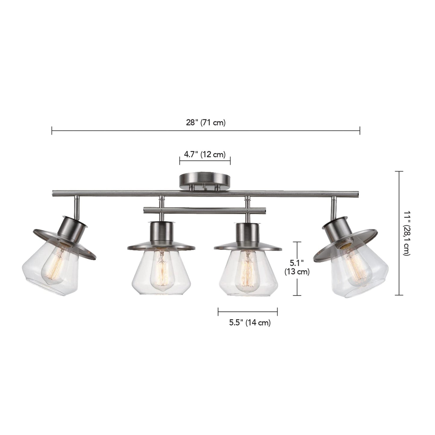 Globe Electric 57504 4-Light Track Lighting, Brushed Nickel, Metal, Clear Glass Shades