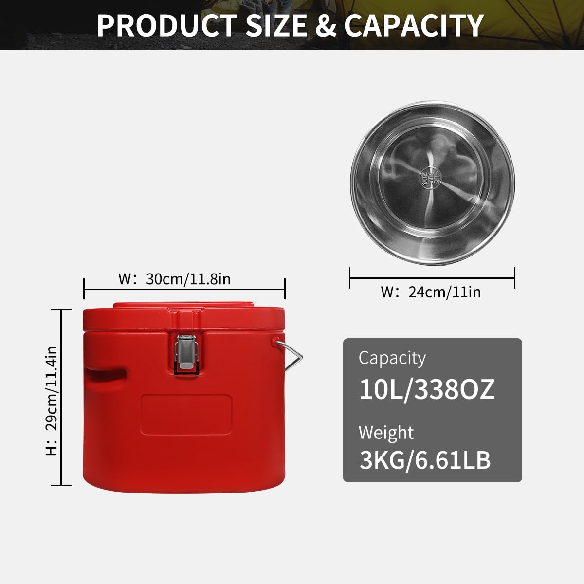 2pcs Insulated Soup Container Commercial Food Warmer for Hot or Cold Food, 2.5 Gallon Hot Box for Catering, Food Cooler with 4 Buckles, Handles, Soup Carrier for Restaurant, Canteen, Home