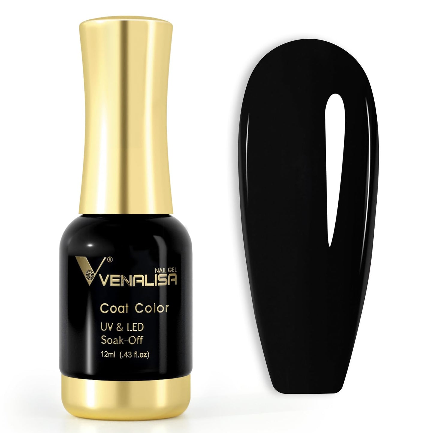 VENALISA Black Gel Nail Polish 1 Pcs 12ml Black Color Gel Polish UV Soak Off Salon Manicure DIY at Home Nail Art For Girls Women