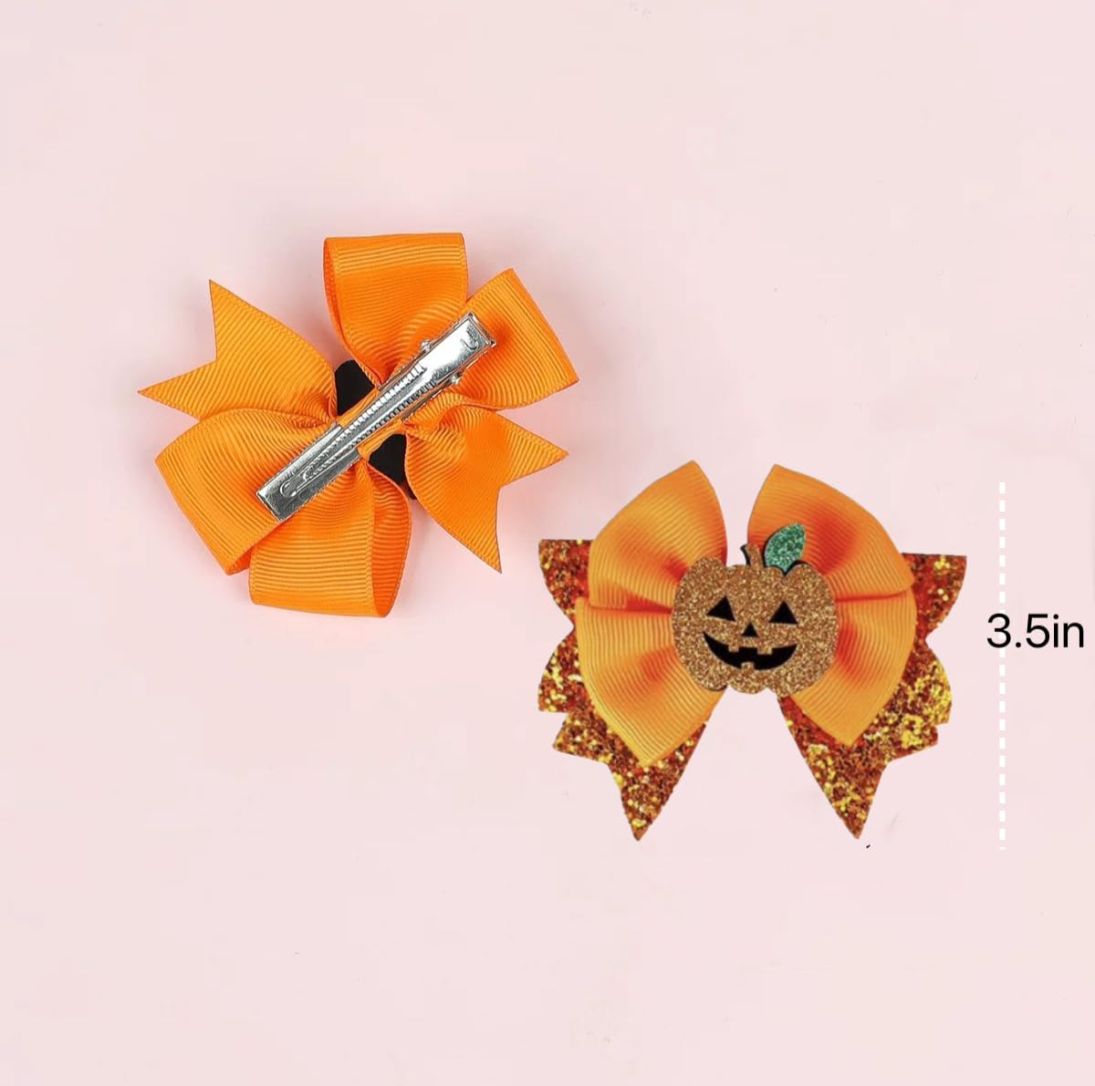 Glitter Fall Halloween Pumpkin Decoration Hair Bows Clips 3.5 for Girls, Orange Cheer Alligator Barrettes for Kids Thanksgiving