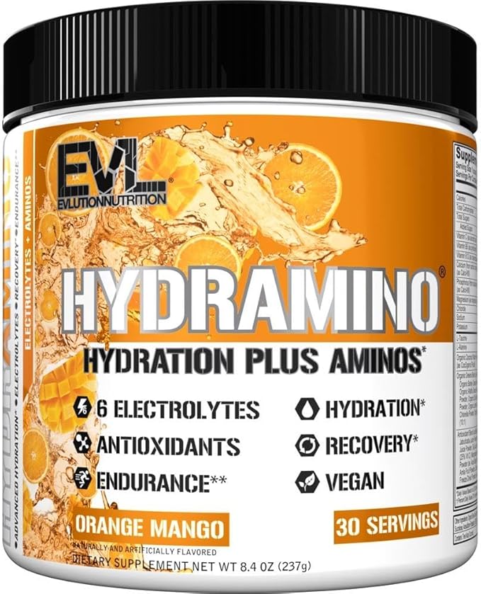 Evlution Nutrition HYDRAMINO Complete Hydration Multiplier, All 6 Electrolytes, Vitamin C & B, Fluid Boosting Aminos, Coco...