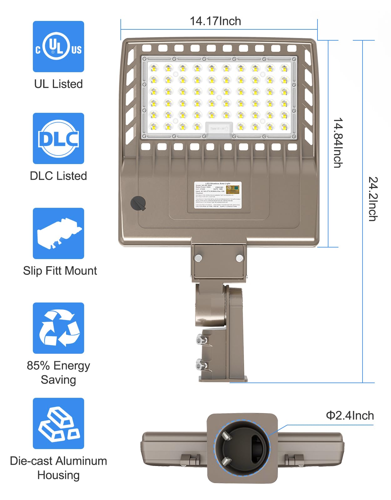Kukuppo 200W Led Parking Lot Lights With Photocell  Dlc Ul Listed Industril Grade Led Shoebox Street Pole Light Flood Light 30000Lm 5000K Ip65 Waterproof Commercial Lighting Slip Fitter 110V 120V