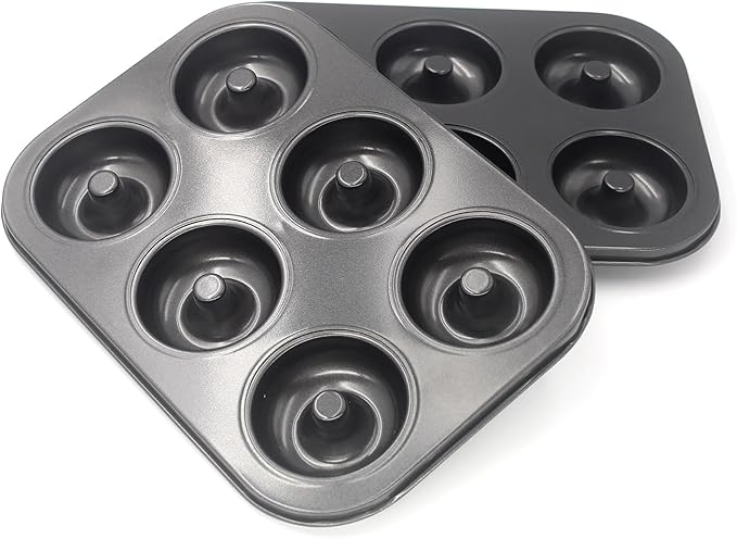 Donut Pans, Non-stick Baking Pans 6-Cavity with a Scraper for 2.5" Donuts, Bagels, and More(2-Count, Grey)
