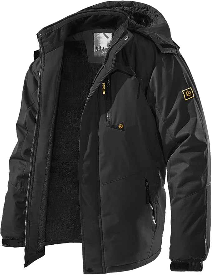 TREKEK Men's Winter Ski Jacket Warm Fleece Waterproof Outdoor Mountain Hiking Windbreaker Hooded Snow Rain Coat