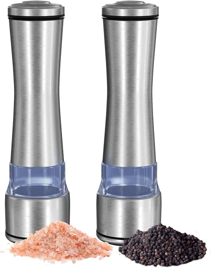 Two sets of salt and pepper grinders - large capacity stainless steel pepper grinder - manual grinder with adjustable roughness