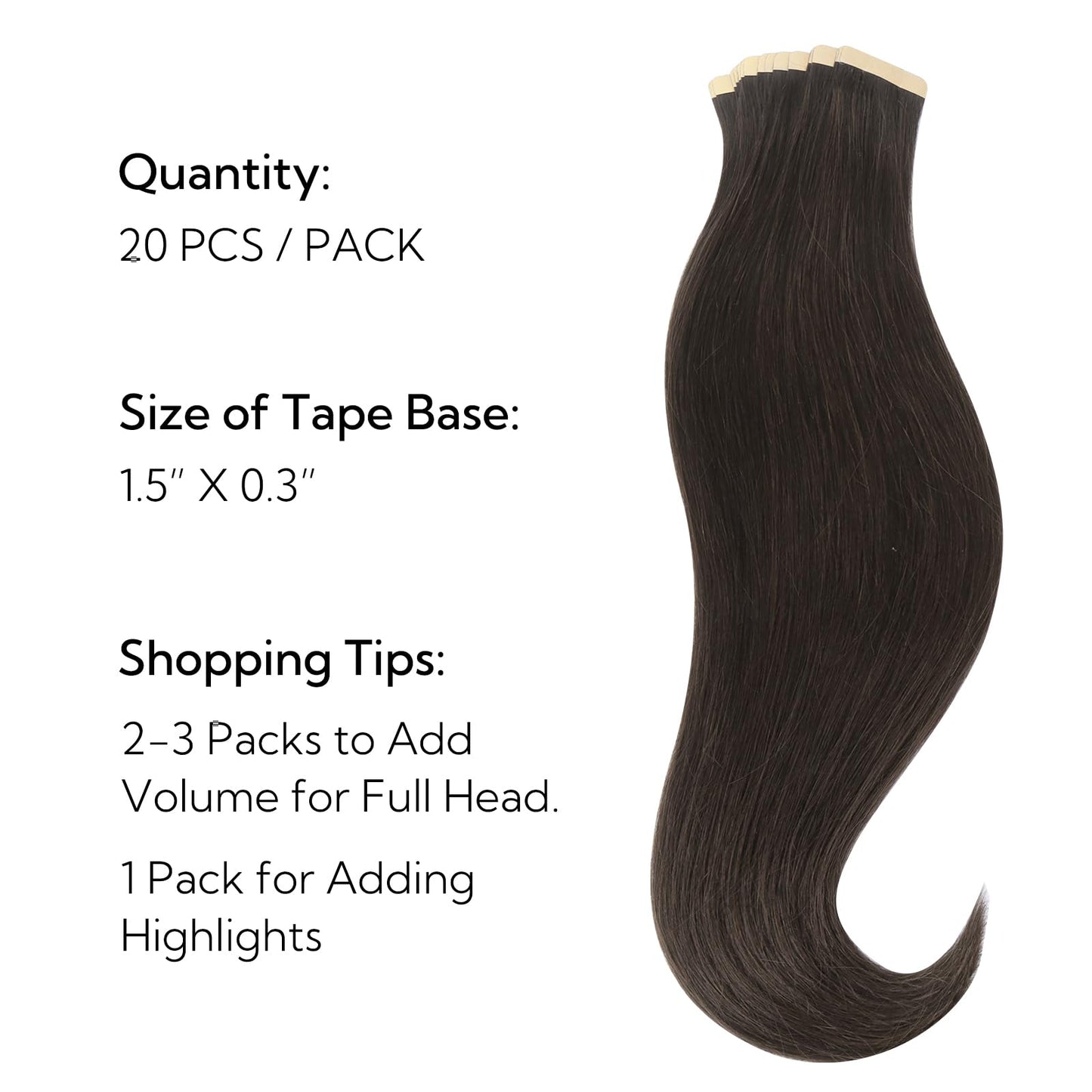 HOTBANANA Tape in Hair Extensions, 22 Inch 20pcs 50g Dark Brown Tape in Real Remy Human Hair Extensions Straight