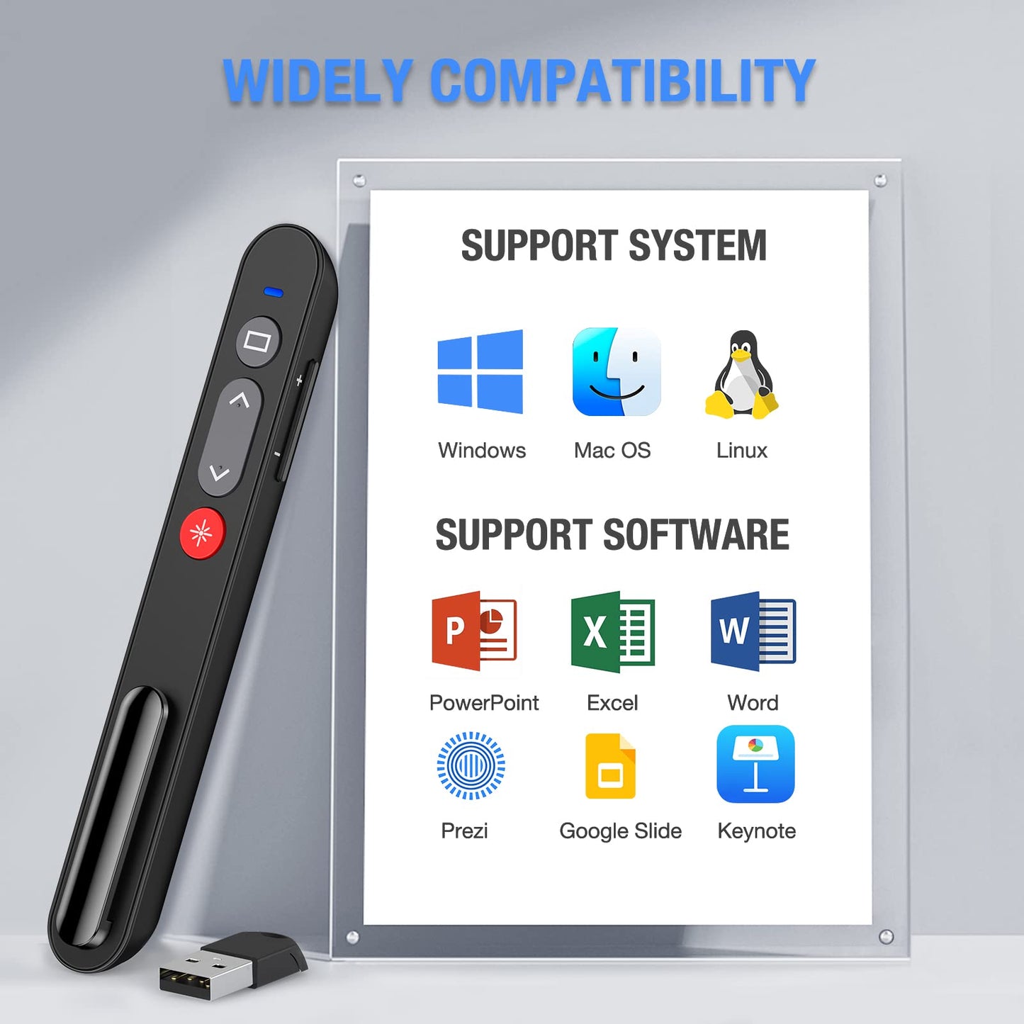 Ninjajoyox Presentation Clicker, Wireless Presenter Clicker With Aaa Battery For Powerpoint Slide With Hyperlink & Volume Contro