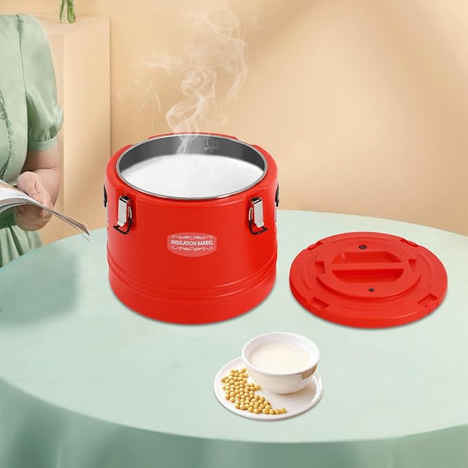 Eapmic 31.7Qt Insulated Food Container, Stainless Steel Container, 30L Commercial Soup Carrier 6 Hours Heat Preservation for Hot and Cold Food Storage Restaurant Canteen Home Lunch Use (Red, 30L)
