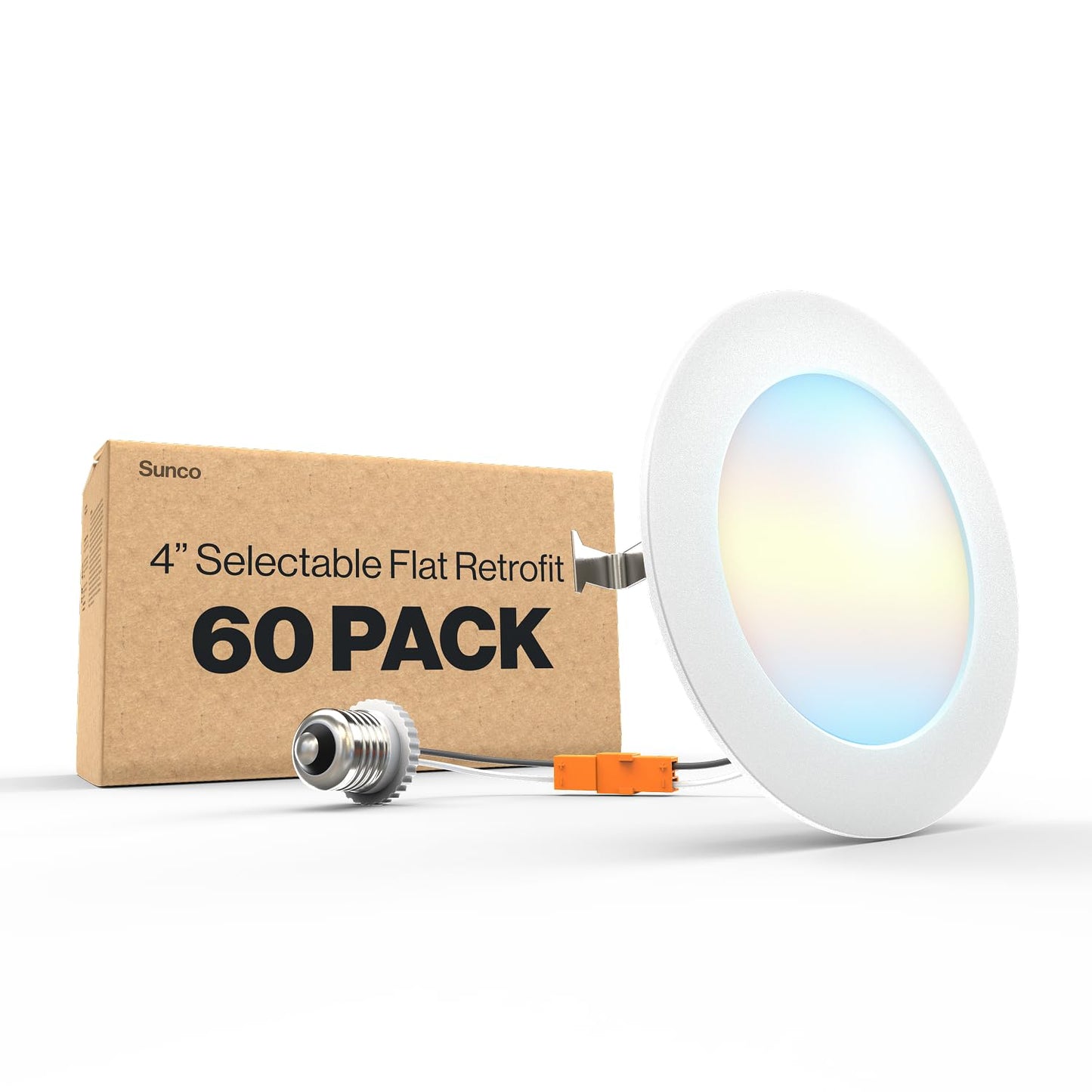Sunco 60 Pack 4 Inch LED Flat Recessed Light, Retrofit Ceiling Can Lighting, 800 LM, Selectable CCT 2700K/3000K/4000K/5000K, Dim
