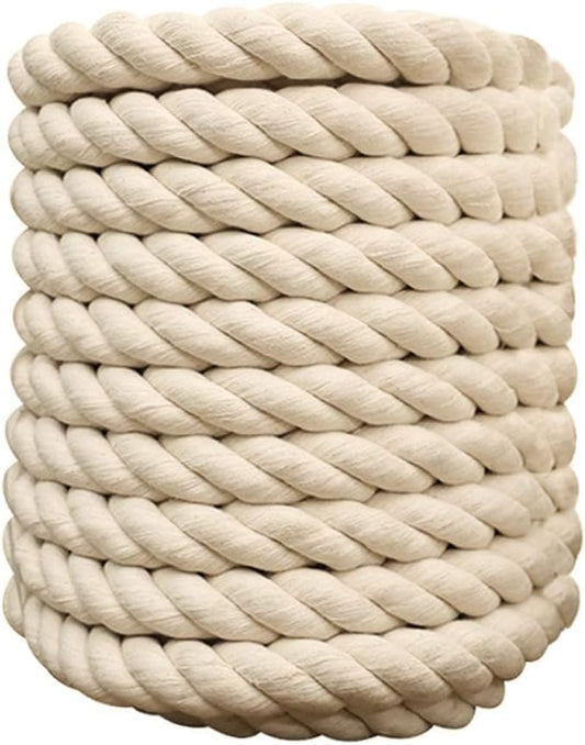 1/2 Inch x 100 Feet Natural Twisted Cotton Rope Strong Thick Soft Rope for Sports, Decor Crafts, Macrame,Camping, Wedding ...