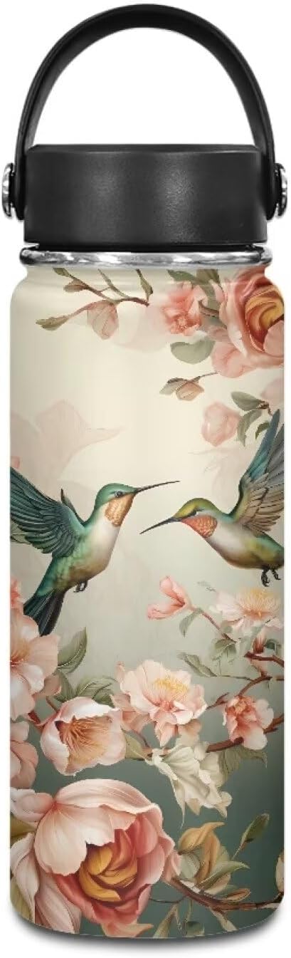 Hummingbird Insulated Water Bottle for Women Stainless Steel Water Bottle 18 Oz Vacuum Flask Sports Water Bottle Travel Cup Coffee Mug
