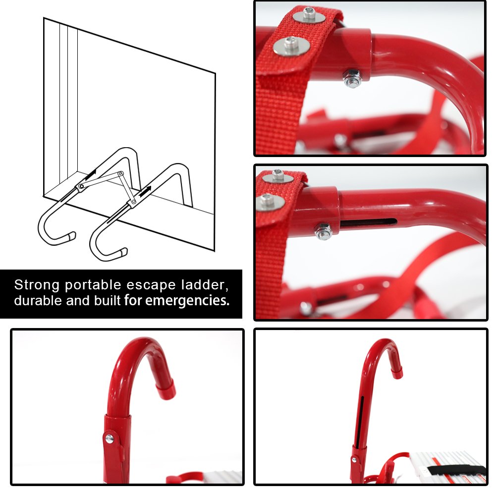 Fire Escape Ladder, 2 Story Emergency Portable Safety Ladder for Adults & Kids with Anti-Slip Rungs and Wide Steps V Center Suitable for Windows and Balcony|15-Foot