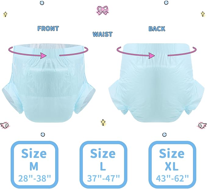 CutiePlusU Disposable Adult Diaper Heavy Absorption Dry Surface Adult Diapers All Night- Blue 10 Pieces (Medium 28"-38")