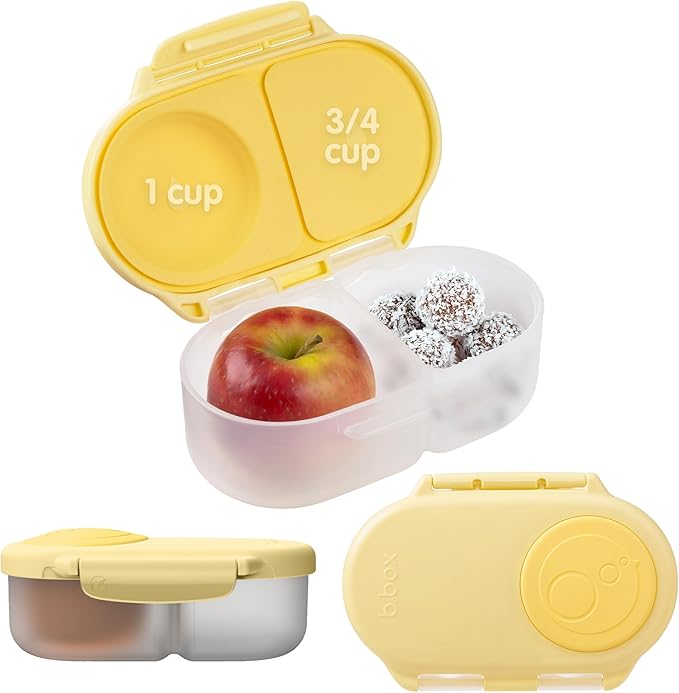 b.box Snack Box Reusable Snack Containers with Lids 2 compartments, Bento Box for kids and toddlers, Leakproof Lunch Box, BPA free and Dishwasher Safe Snack Container (Lemon Twist, 1 3/4 Cup)