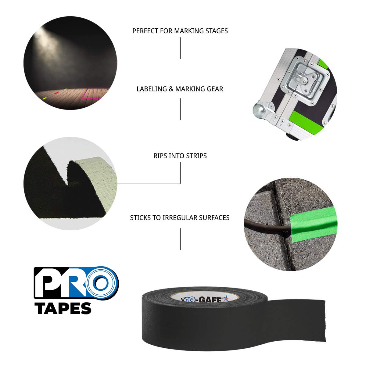 1" Width ProTapes Pro Gaff Premium Matte Cloth Gaffer's Tape With Rubber Adhesive, 11 mils Thick, 55 yds Length, White (Pack of 1)