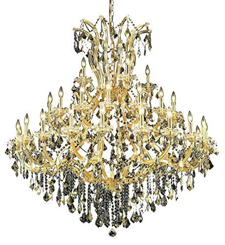 Elegant Lighting Royal Cut 41-Light Crystal Chandelier, Gold Finish, Smoky Golden Teak Crystals, Model 2800G52G-Gt/Rc