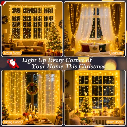 Soagrc 300 LED Curtain String Lights 9.8FT Plug in Fairy Lights with Timer and 8 Modes, Waterproof Window Wall Lights for ...