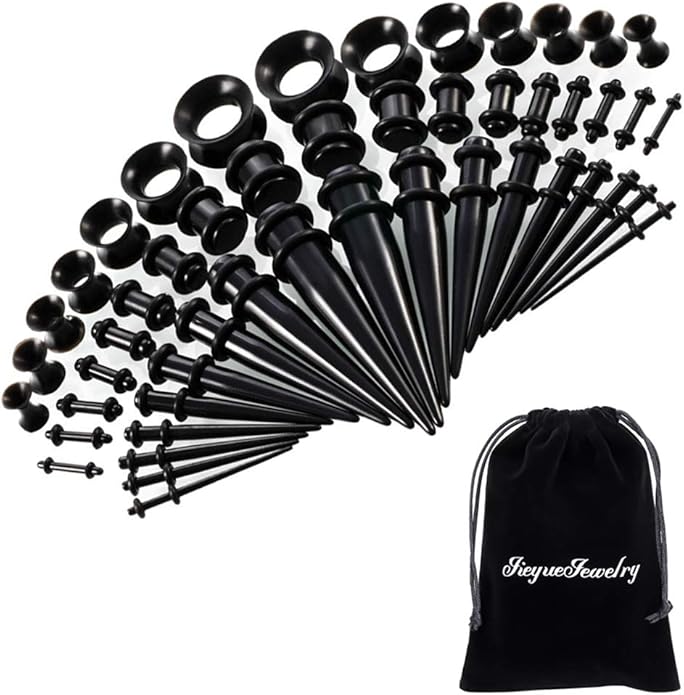 JieyueJewelry 50 Pieces Ear Stretching Kit 14G-00G Acrylic Tapers and Plugs + Silicone Tunnels - Ear Gauges Expander Set B...