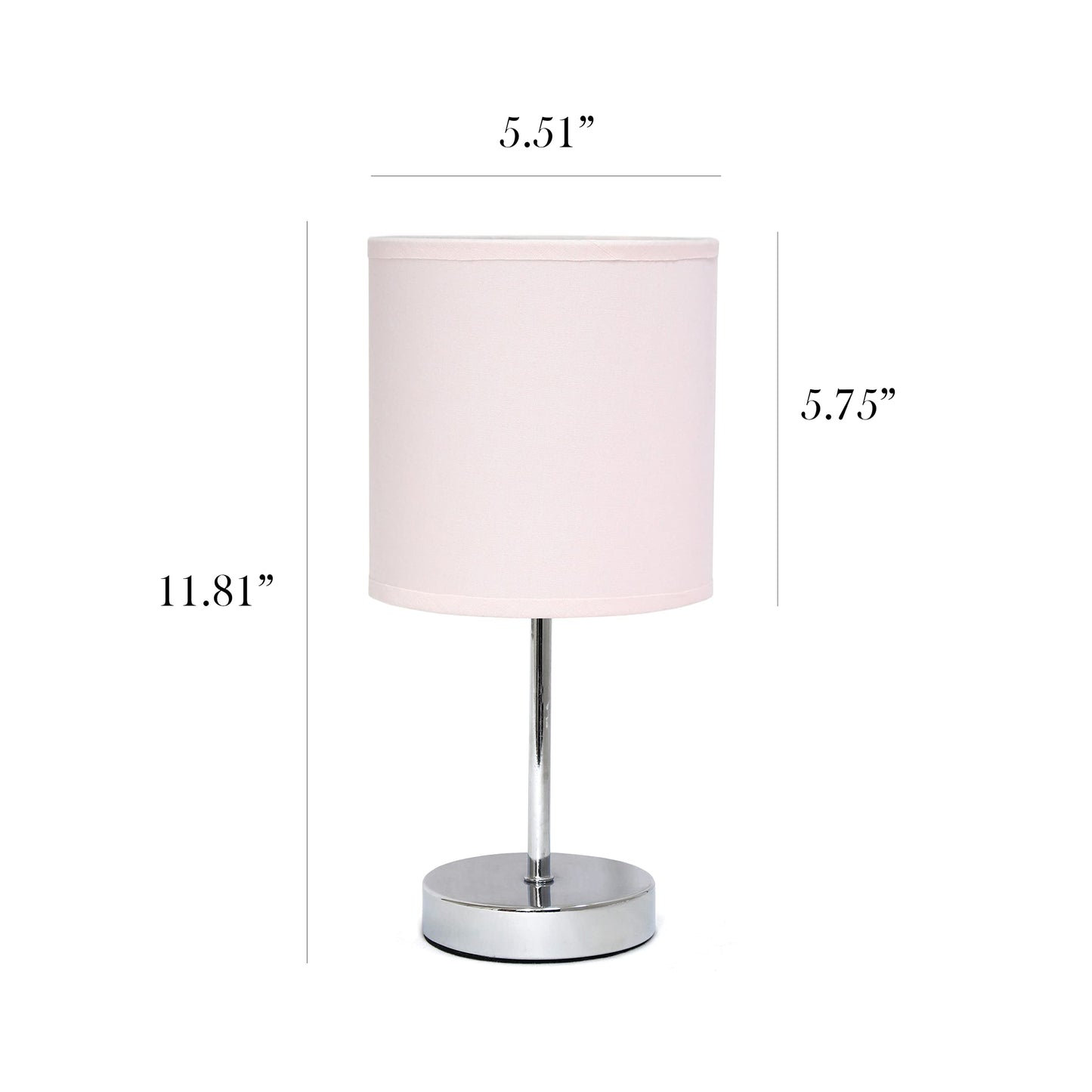 Simple Designs Lt2007-Bpk Mini Table Lamp, Chrome, Fabric Shade, Blush Pink, No Bulb