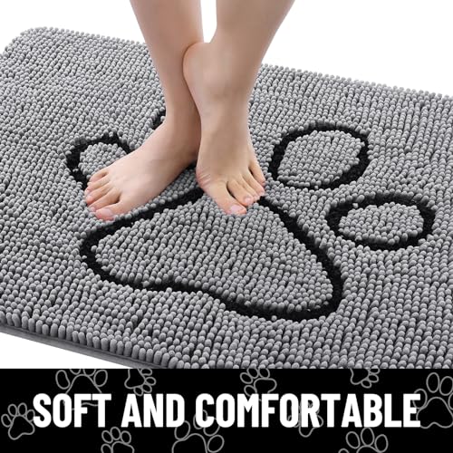 Smiry Dog Door Mat for Muddy Paws, Absorbent Dirt Trapper Non Slip Quick Dry Washable Chenille Mat for Mud Dogs, Entry Rug...