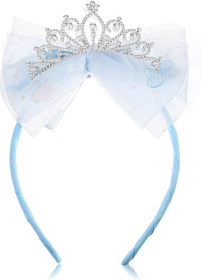 Ymapinc Toddler Princess Crowns, Tiara Crown Headband Birthday with Cute Tulle Bow Fairy Crown Women Hair Accessory