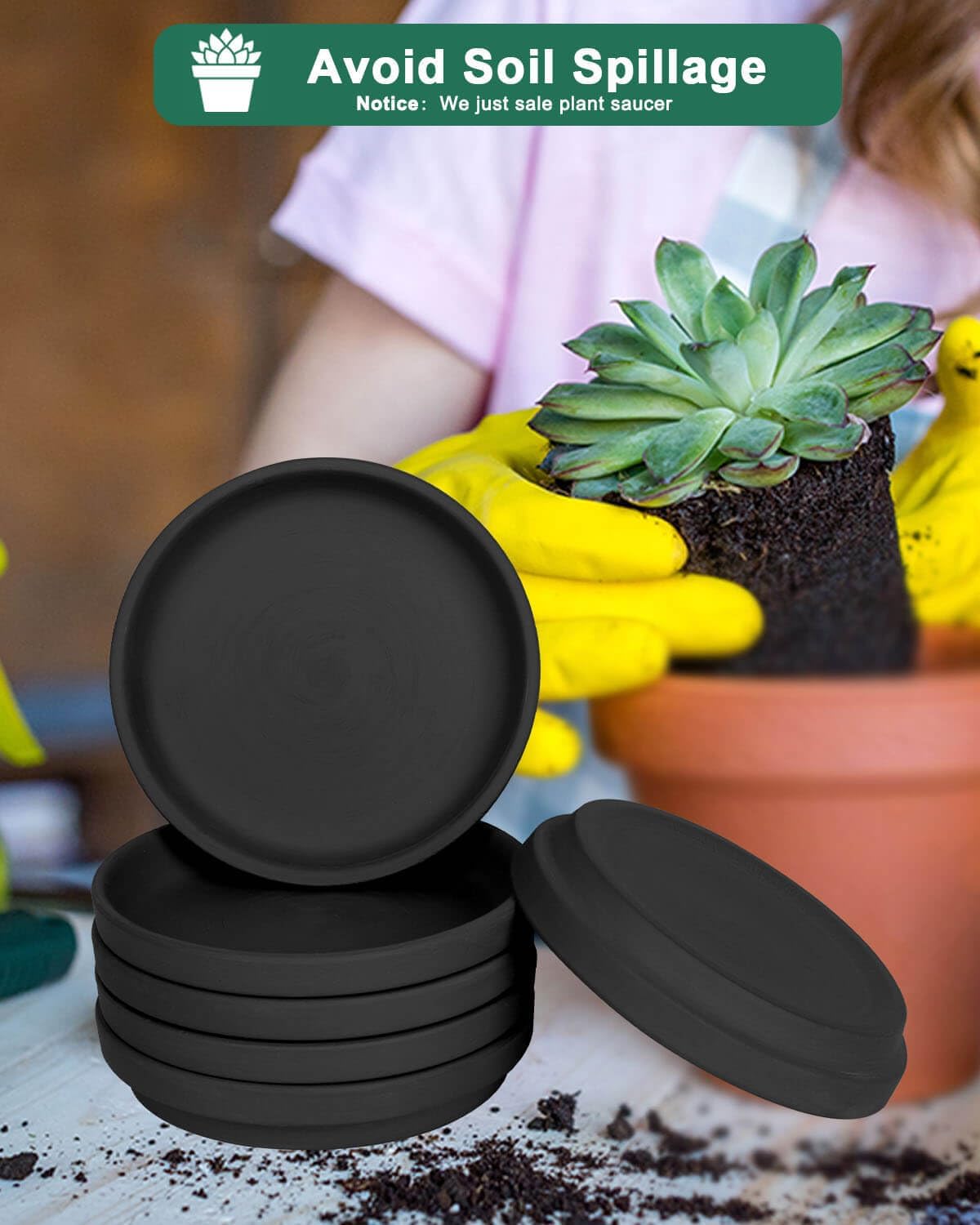 vensovo 6 Inch Black Terracotta Plant Saucer Pots Tray - 6 Pcs Round Planter Saucers for Indoor & Outdoor Plants, Small Clay Trays Perfect for 5 Inch 5.5 Inch 6 Inch Flower Pot