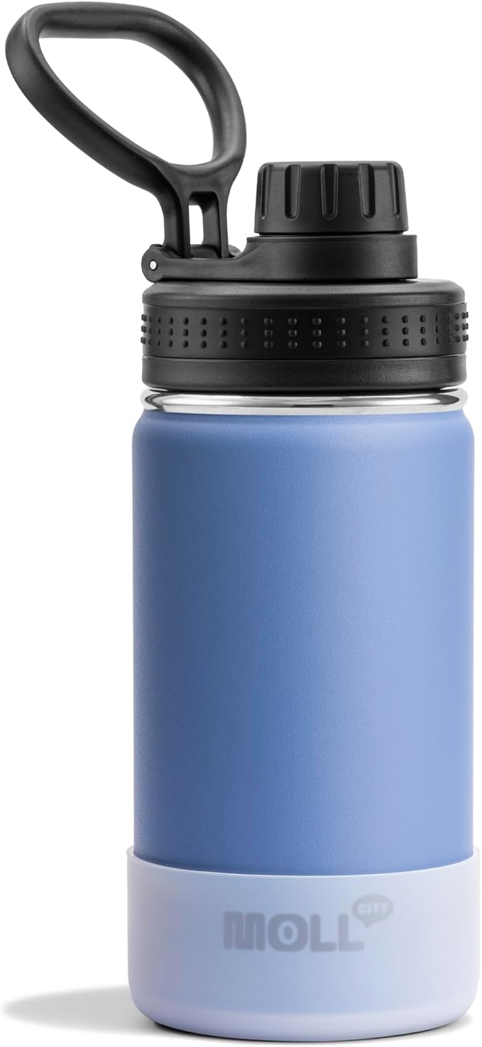 Kids Water Bottle-12 oz Stainless Steel Vacuum Insulated Sports Water Bottle for School, Reusable Metal Travel Water Flask with Silicone Boot (Royal Blue)