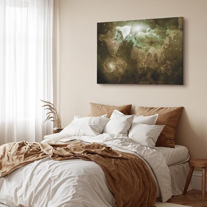 artgeist Canvas Wall Art Print Abstract World Map 24x16 in - 1pcs Home Decor Framed Stretched Picture Photo Painting Artwork Image - Country Map Map Cosmos Space k-C-0139-b-c