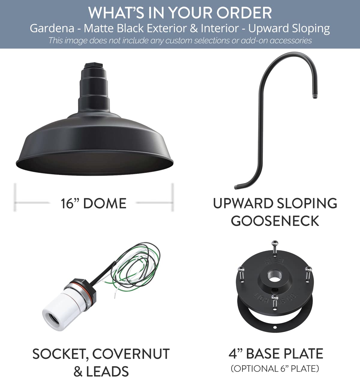 Steel Lighting Co. Gardena Barn Light - 16 Upslope Gooseneck Outdoor Wall Mount - Matte Black Steel Finish