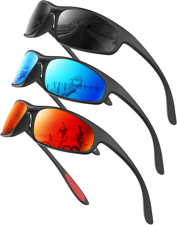 KALIYADI Mens-Sunglasses Polarized Sunglasses-Men Sports: Sport Sun Glasses for Running Cycling Fishing with UV Protection