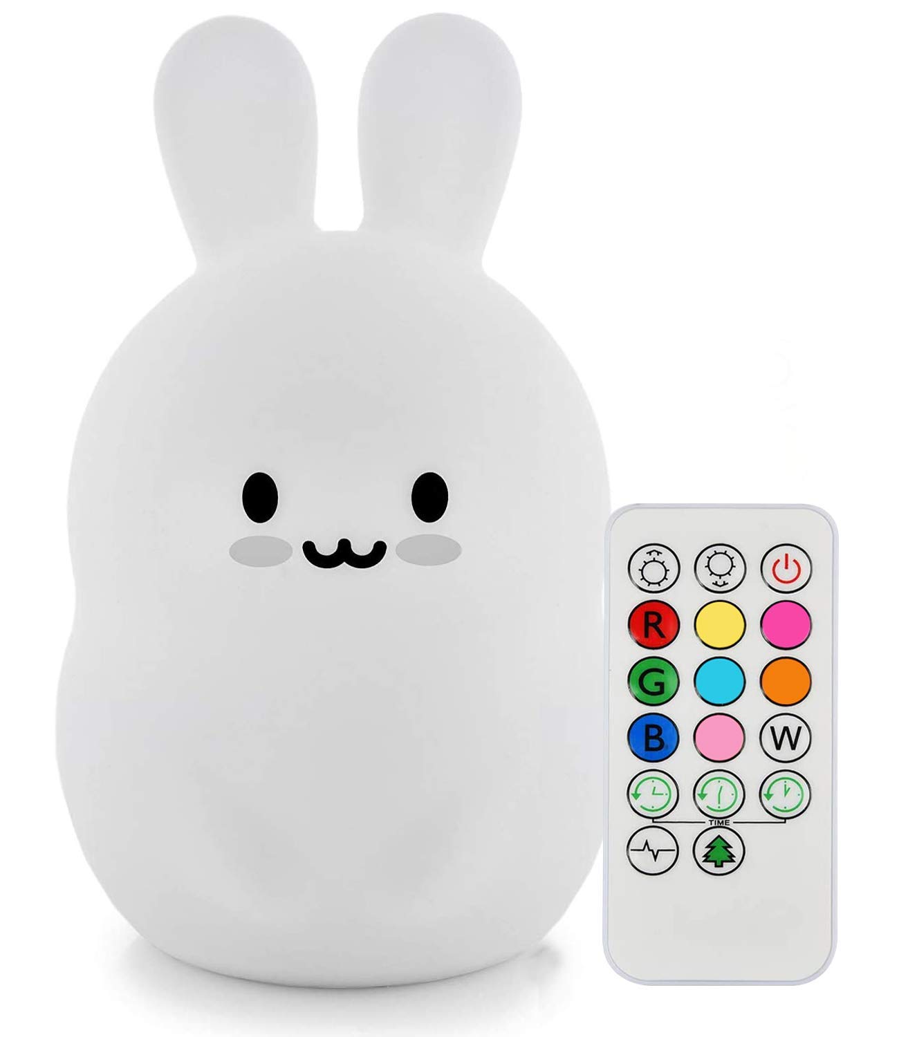 Tianhaixing Rabbit Night Light - Rechargeable Led Silicone Lamp, Remote & Touch Control, Adjustable Brightness & Colors, White, Model Thx8854