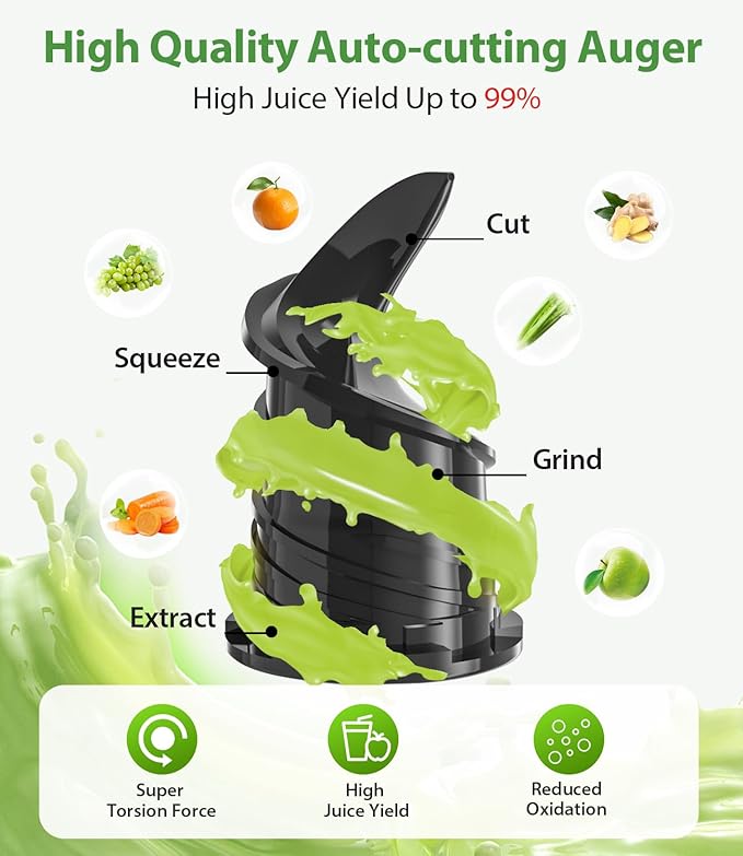 Cold Press Juicer - Wide Mouth Feed Chute with Self Feeding Design - Slow Masticating Juicer for Vegetables and Fruits - Juice Extractor Machine High Juice Yield - Easy to Clean & Assemble
