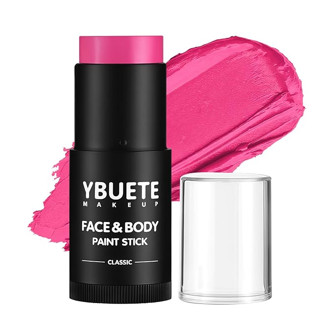 Pink Face Body Painting Stick, Professional Full-coverage Cream Pink Face Paint for Halloween SFX Makeup Clown Costume Party, Washable Bright Eye Cheek Art Stick for Adult Festival Carnival