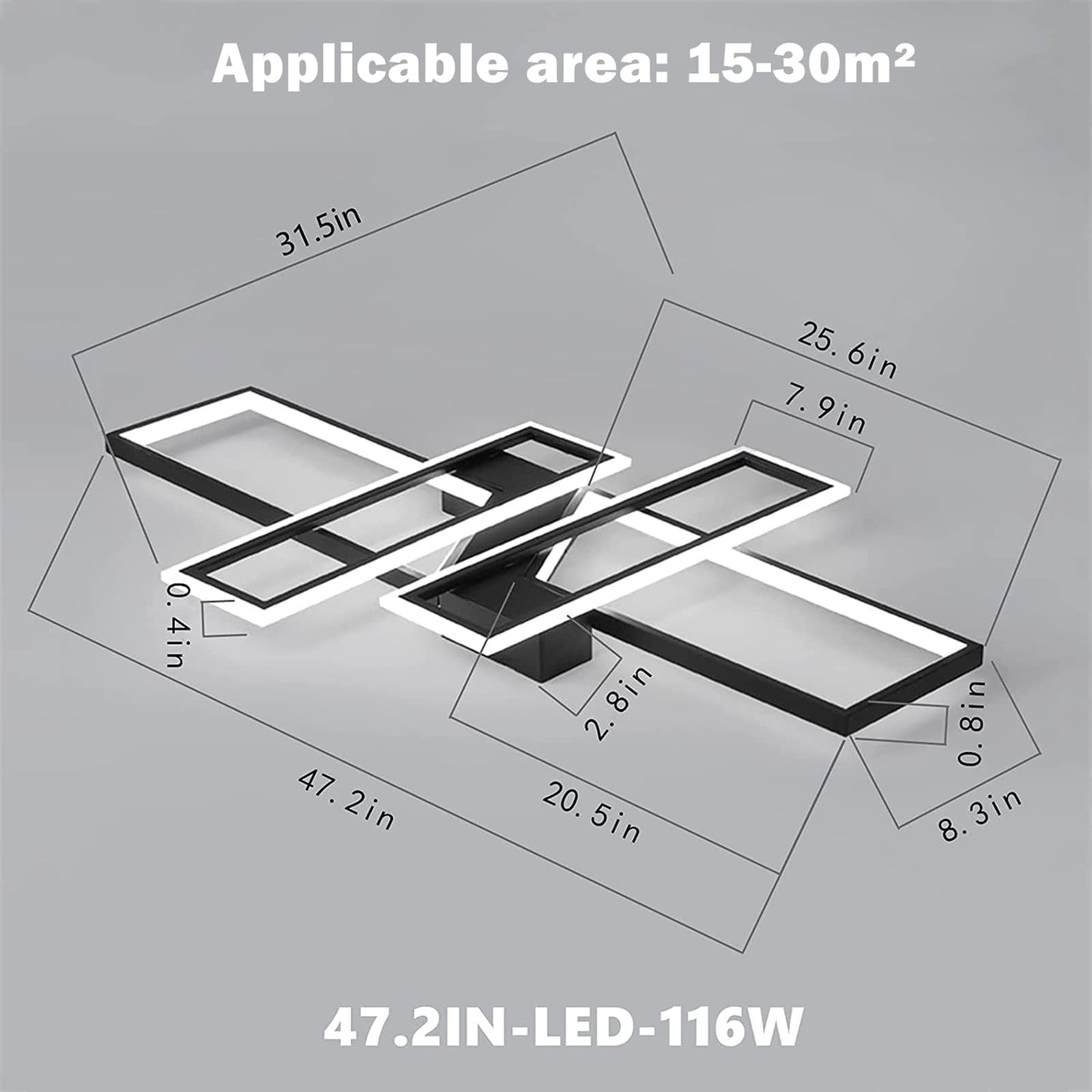 Fbfc 47.2In Modern Led Ceiling Lights Fixture  116W Black Dimmable Chandelier  Rectangular  With Remote Control Diningroom Lamp  Flushmount Geometric Led Ceiling Lamps For Bedroom Living Room
