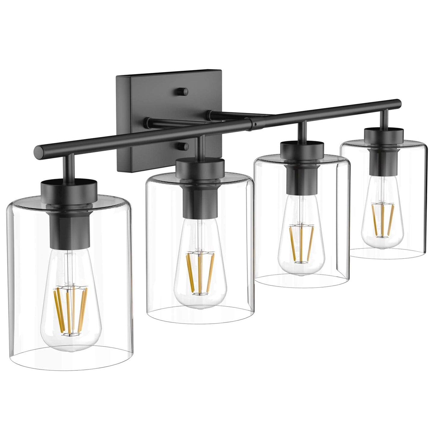 Aipsun Black Bathroom Vanity Light Fixture - 4 Lights, Clear Glass Shades, 31 Inch, Model 2083-4T