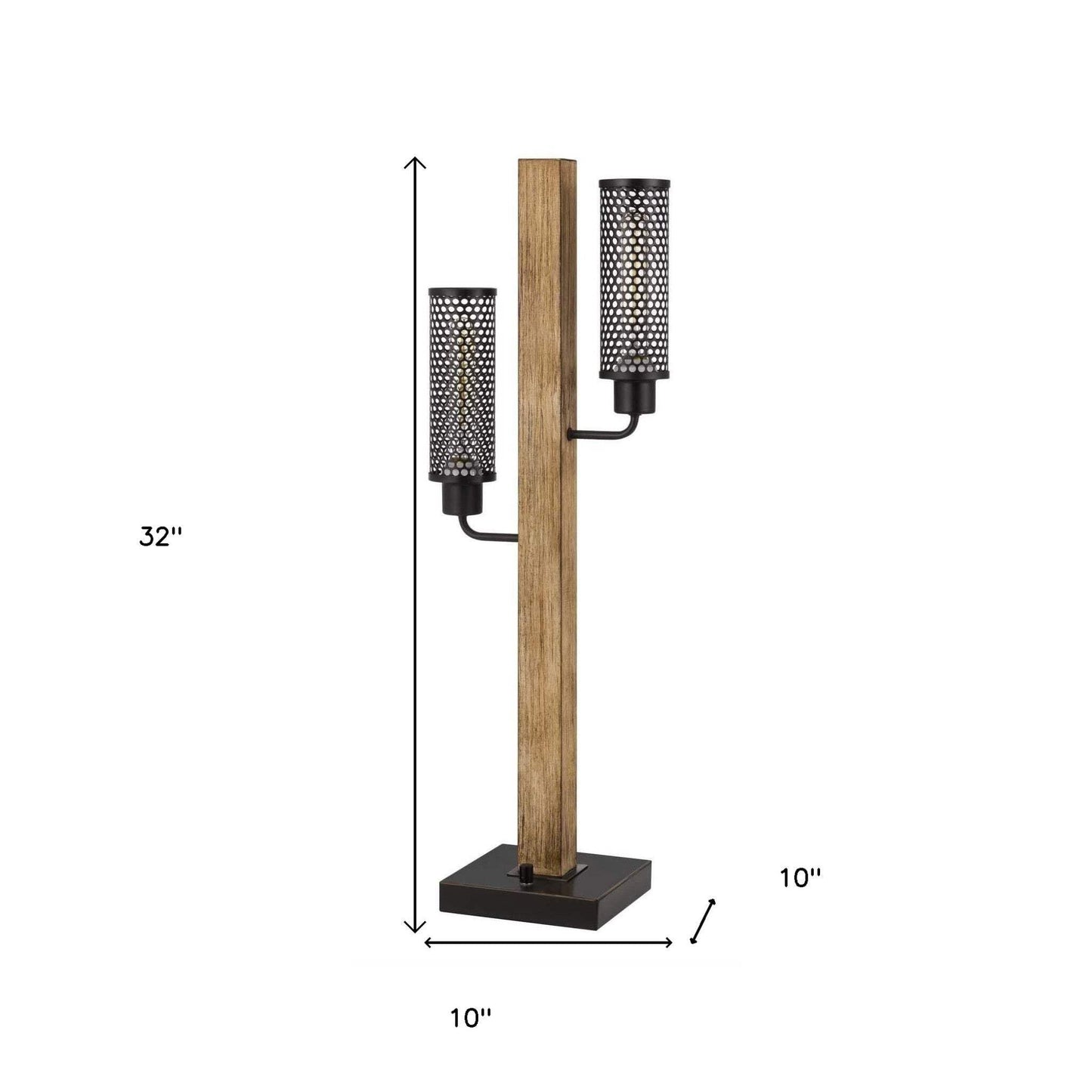 Homeroots 32 In. Brown Metal Two Light Table Lamp With Bronze Shade, Model 524673