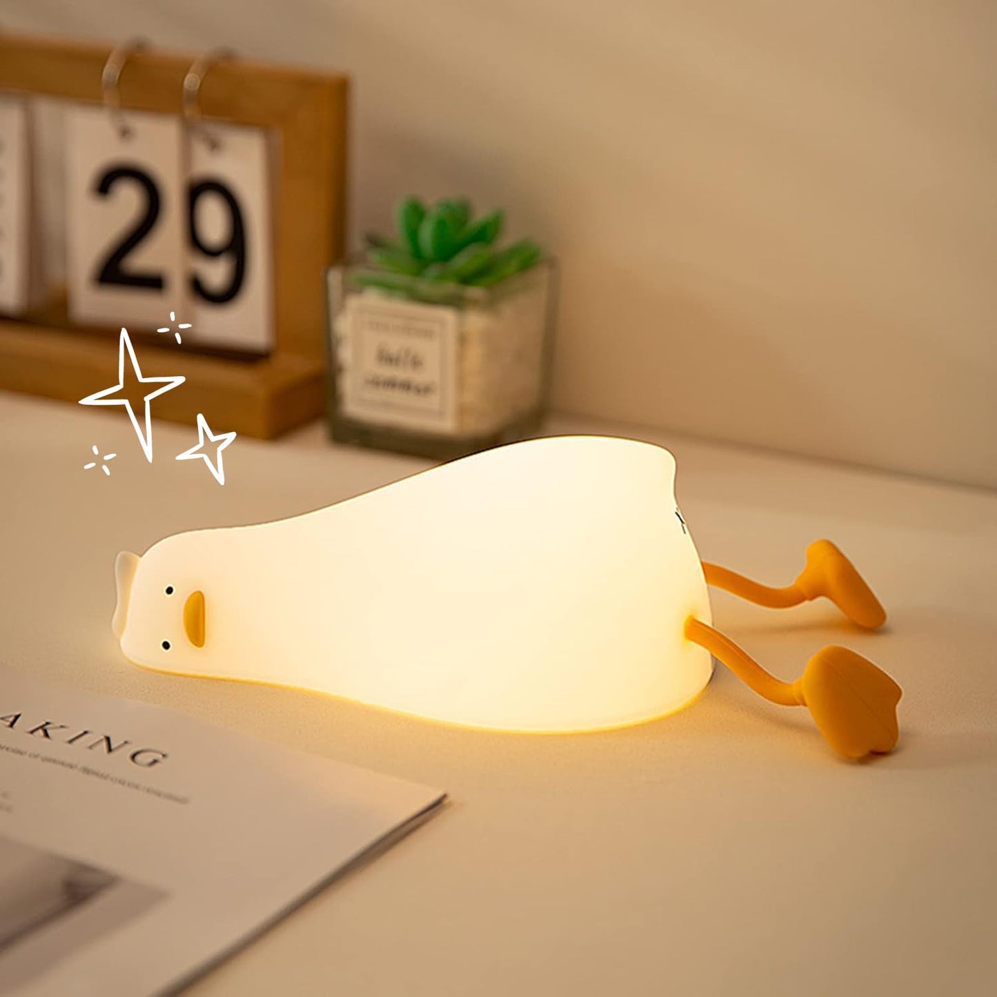 Myratts Cute Lying Flat Duck Night Light, 3 Level Dimmable Nursery Nightlight, Kawaii Lamps Squishy Silicone Light Up Duck, Rech