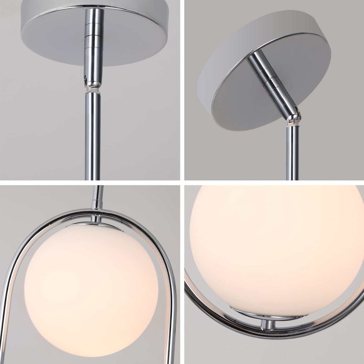 SeeU Chrome Pendant Light Fixture - Mid Century Design with White Globe Glass Shade, 2 Lights for Kitchen Island, Dining Room, Bedroom