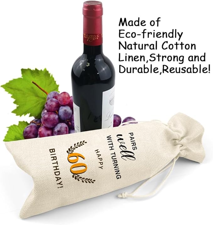 LANBAIHE 60th Birthday Gifts for Her,60th Birthday Gift for Women Men, 60 Years Old Birthday Gifts Wine Bag, 60th Birthday Decorations Party Supplies-1964 Birthday (60 BIRTHDAY)