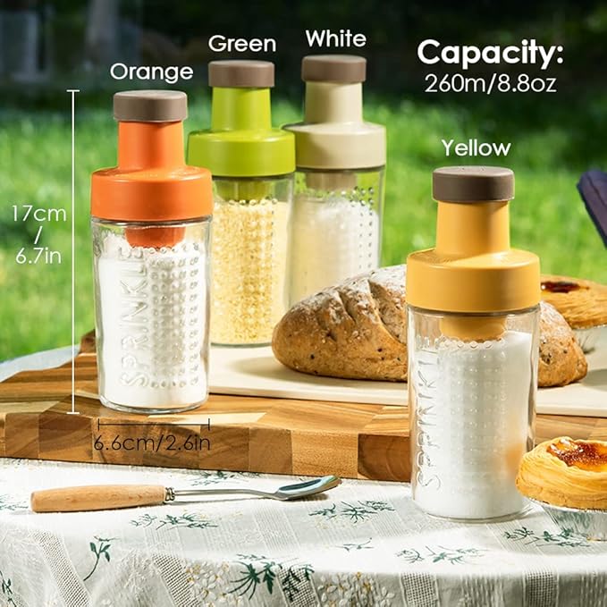 Sugar Dispenser Bottle - Glass Sugar Shaker for Coffee, Cereal, Tea & Baking with Pouring Spout and Lid, 8.5oz Glass Bottle Sugar Dispenser Pitcher, Yellow