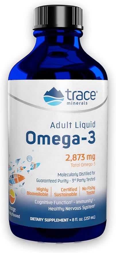 Trace Minerals Omega-3 - Brain Health Support Supplement - Liquid Supplement with DHA & EPA - Omega-3 Supplement with Minerals Supports Immune, Eye & Heart Health - Orange, 8 fl oz