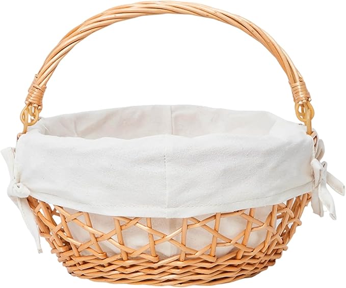 YRMT Wicker Egg Basket Handmade Egg Collecting Basket with Handles and lining Farmhouse Garden Harvest Basket Natural 11"x11"x5"