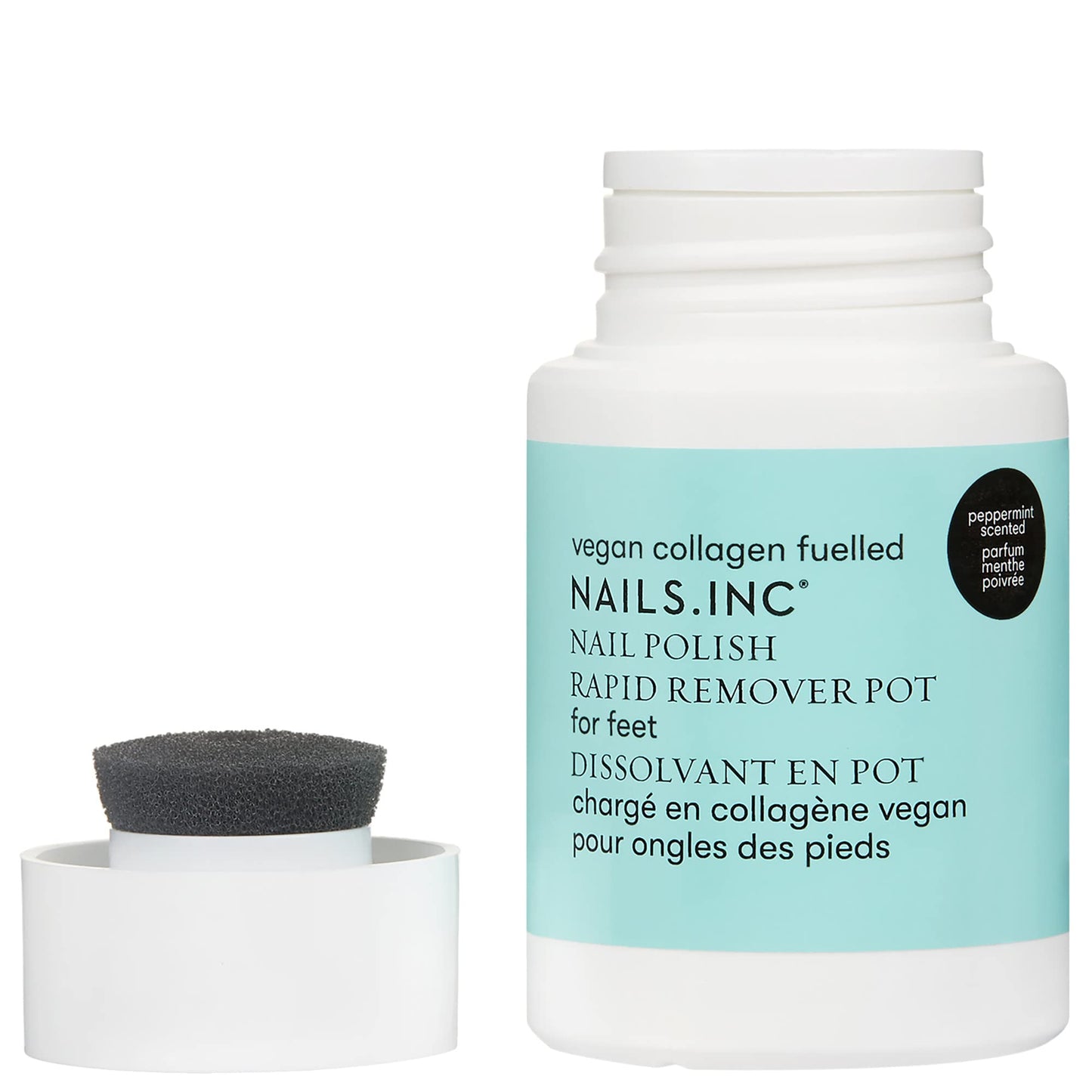 Nails Inc Acetone-Free Nail Polish Remover Pot - Vegan Collagen Formula with Peppermint Scent for Hands & Feet - Easy Dip & Twis