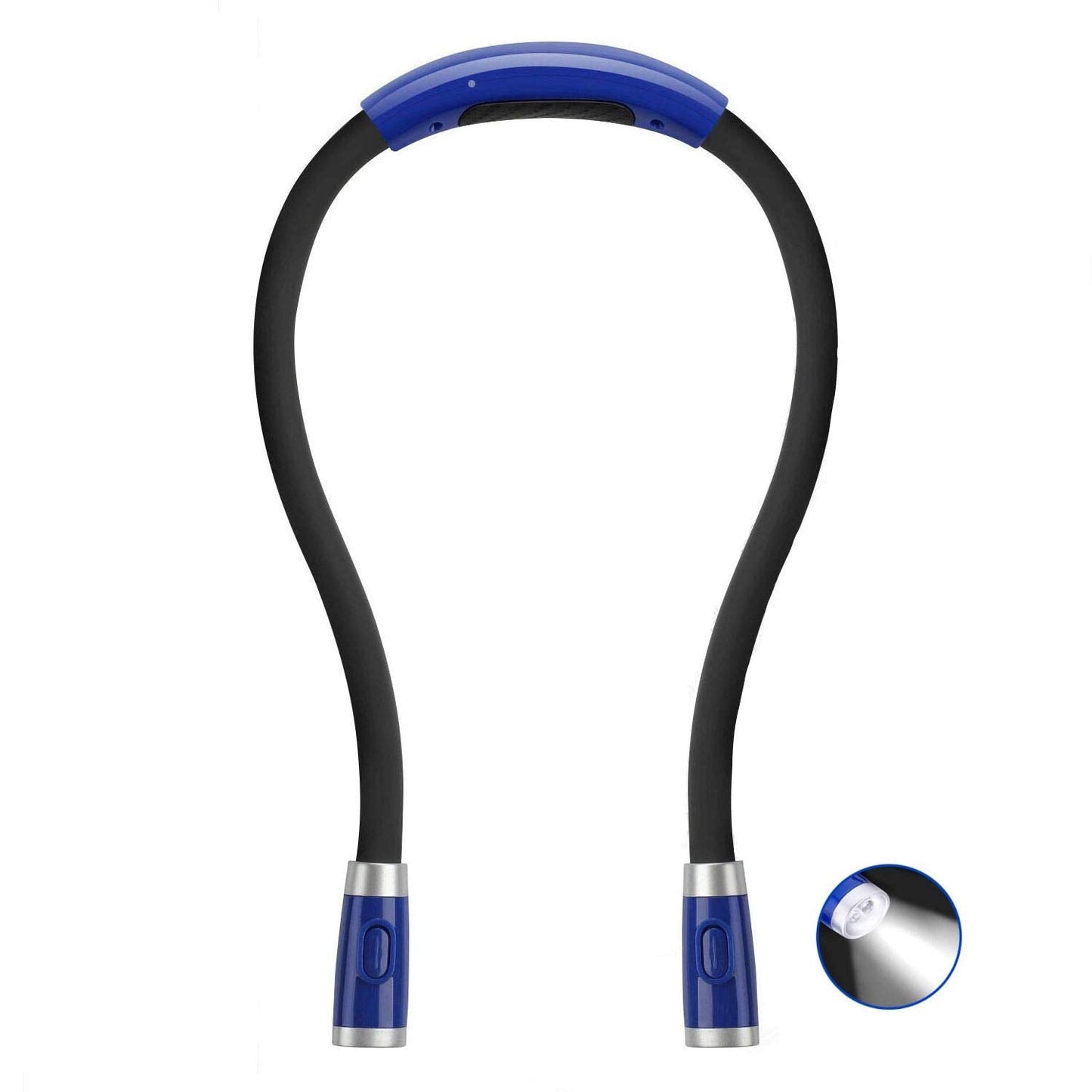 Betensh Rechargeable Led Book Light - Flexible Neck Hug Design, 3 Brightness Levels, Blue, Ideal For Reading In Bed Or Car