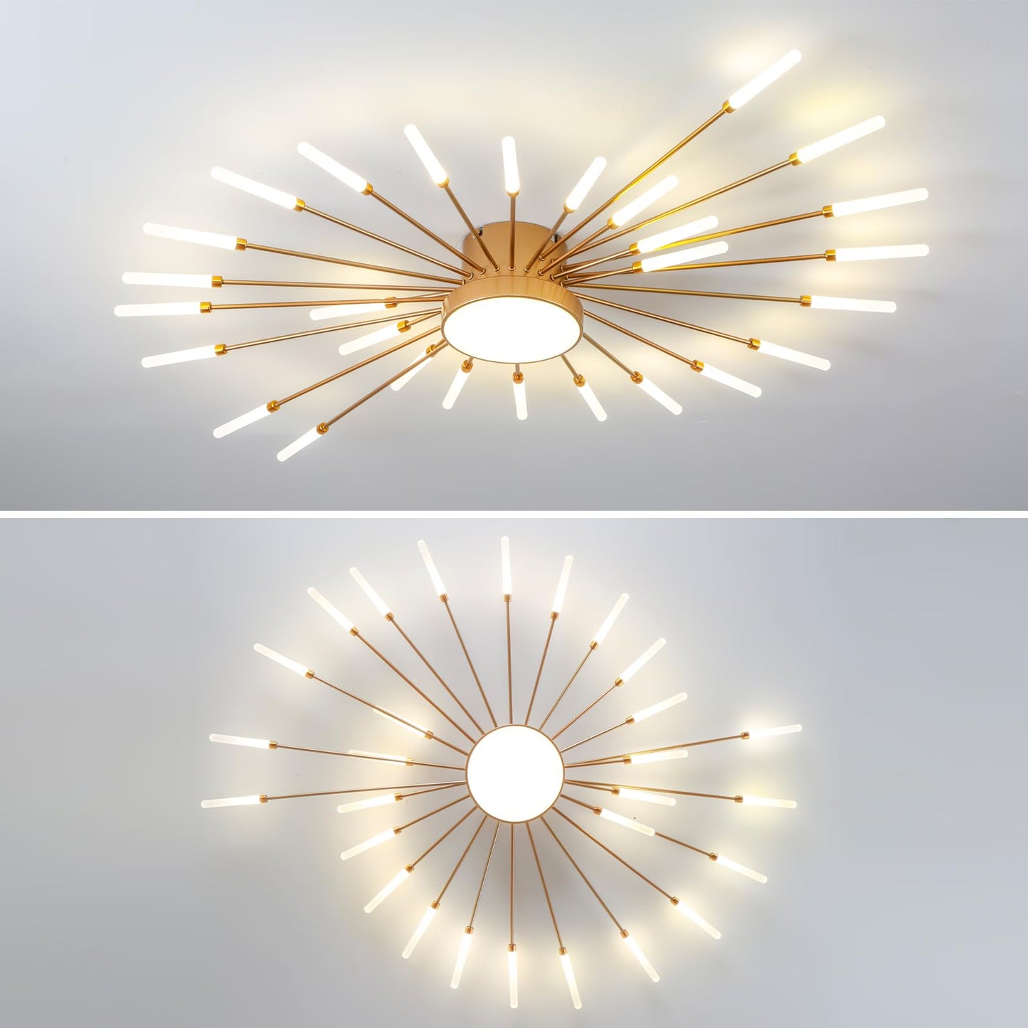 Ziidoo Modern Ceiling Light  28+1 Lights Metal Firework Designed Chic Led Lighting Fixture For Farmhouse Kitchen Dining Room Bedroom Hallway Living Room (Gold And Dark Gold)