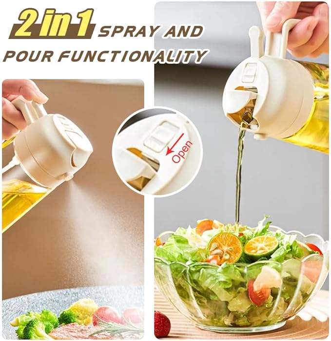 16oz Oil Dispenser Bottle for Kitchen, 2 in 1 Olive Oil Dispenser and Oil Sprayer, 470ml Olive Oil Spray Bottle,Cooking Oil Spray Glass for Used for Air Fryer, Baking, Grilling